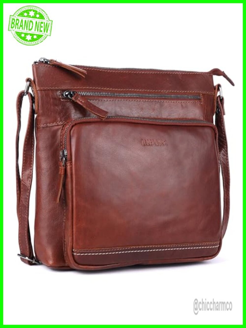 Extra Large Genuine Leather Crossbody Purse Triple Zip Shoulder Bag